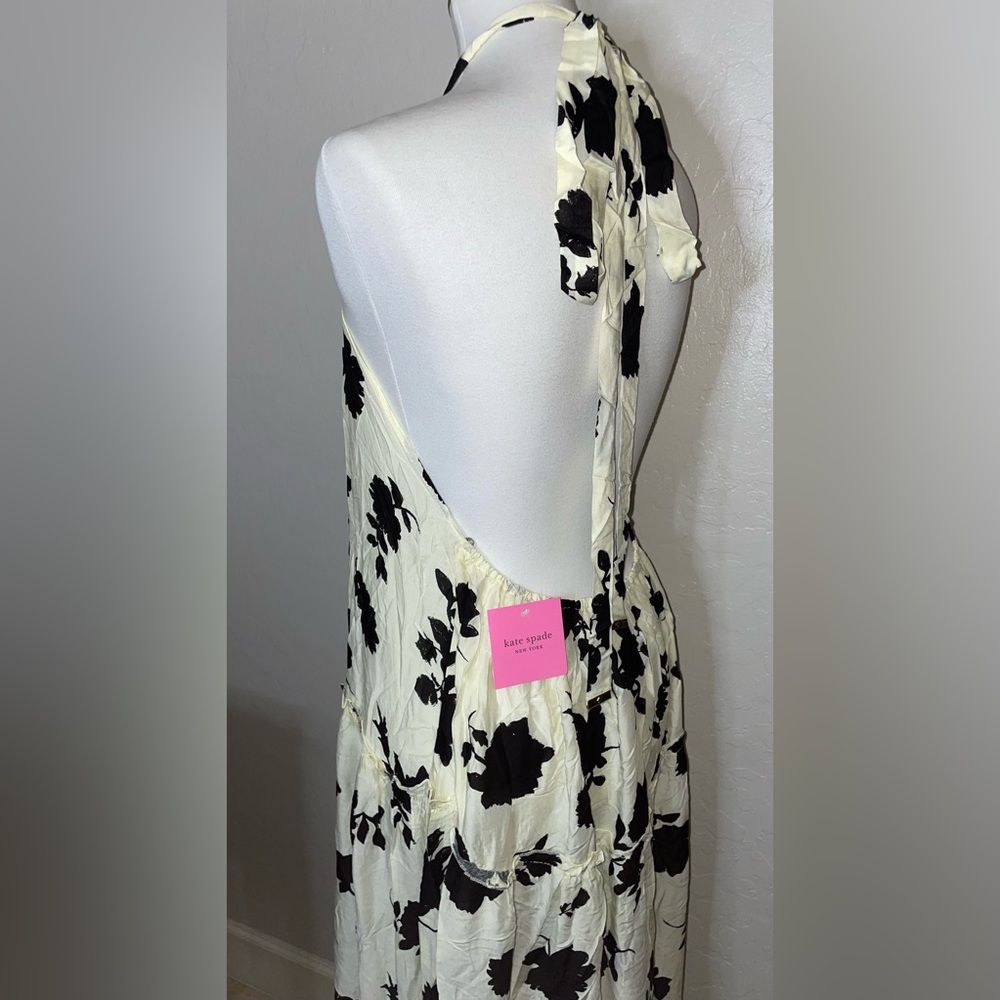 🎉HP🎉New! Kate Spade Floral Printed Halter Coverup Dress Ivory/Black Size Large🖤 - Picture 14 of 16